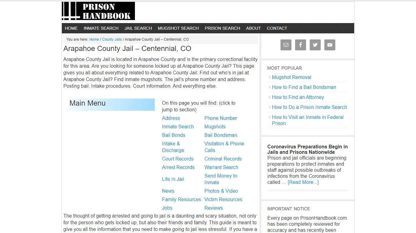 Arapahoe County Jail – Centennial, CO - Prison Handbook